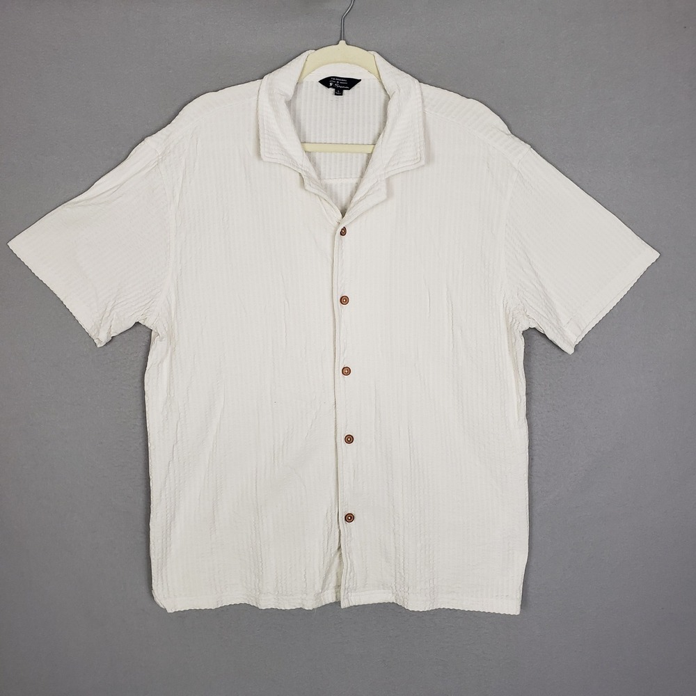 Ben Sherman Short sleeve Button Up White Waffle Knit Coastal Cabana Miami Size L